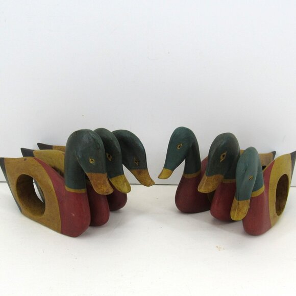 Vintage Mallard Duck Hand Painted Napkin Rings Set of 6 One Repaired Read - Picture 5 of 6